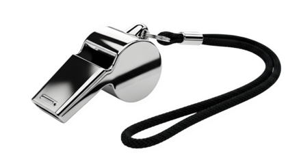 Shiny metal whistle with black lanyard for sports and safety