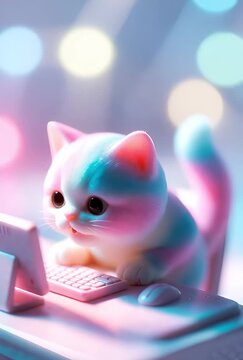 looped Generated video. A cat writes on a computer.	