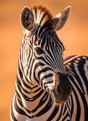 Naklejka premium Zebra Close-Up Portrait on Vibrant Orange Background