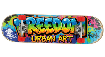 Skateboard with colorful graffiti design for skateboarding lovers