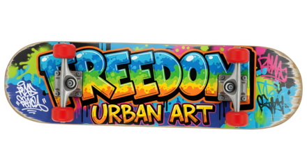 Skateboard with colorful graffiti design for skateboarding lovers