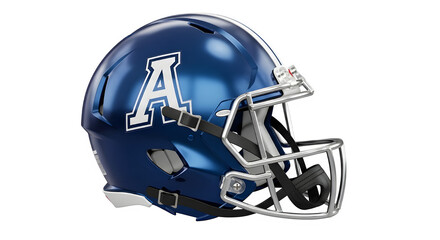 Closeup of a blue football helmet with a white letter a
