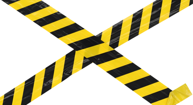 Yellow and black hazard tape forming an X warning caution