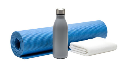 Yoga mat, water bottle, and towel for a healthy lifestyle