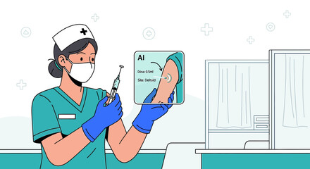 Illustrative depiction of a healthcare professional utilizing AI for precise vaccine