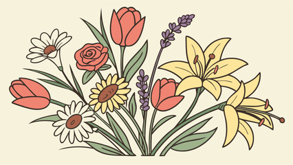 Fresh Spring Summer Floral Bouquet Illustration for Greeting Cards Invitations Web Design and Social Media Cheerful Nature Bloom Vector Graphic