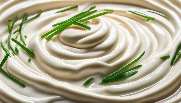 creamy swirled mayonnaise with fresh chives delicious food texture background dip egg oil herb rich