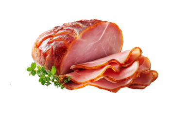Sliced ham with fresh herbs adds to the appeal for serving isolated isolated on transparent background PNG
