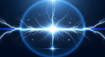 Fototapeta premium Energy core with powerful electrical discharge and lightning bolts in a futuristic abstract background.