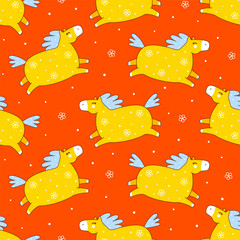 Seamless pattern with cute сartoon happy horse with flowers - funny animal background for Your kawaii design 2