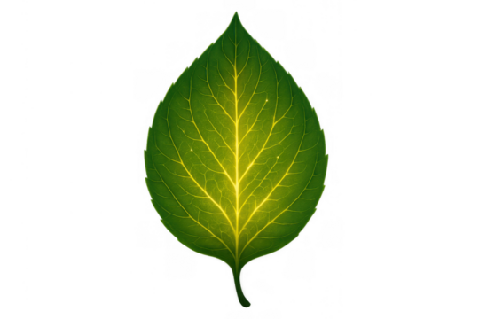 Green leaf illustration with glowing veins, ecology and natural freshness concept on transparent background - Powered by Adobe