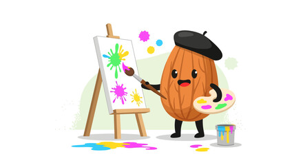 Naklejka premium A Cheerful Almond Personified, Creating Colorful Artistic Masterpiece on Canvas
