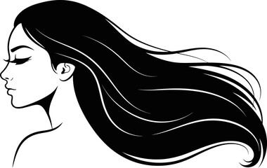 Elegant minimalist female silhouette profile with flowing hair