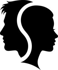Overlapping male and female silhouettes for unity concept