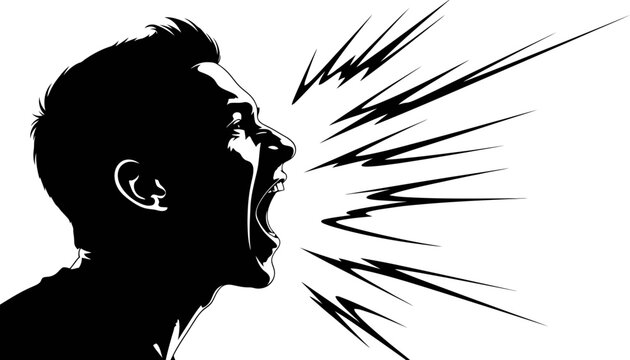 Bold silhouette of a man shouting in profile