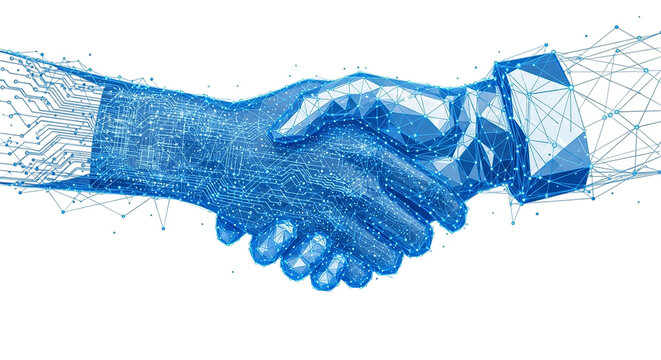 Digital Handshake Connection Agreement Technology Partnership Business Cooperation Futuristic Design Networking