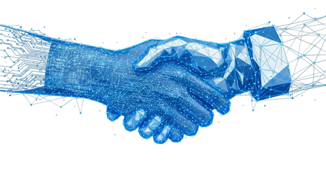 Digital Handshake Connection Agreement Technology Partnership Business Cooperation Futuristic Design Networking