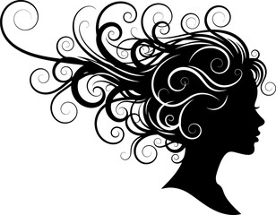 Elegant female silhouette with flowing abstract hair design