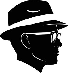 Retro male profile silhouette with glasses and hat