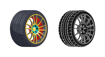 Illustration of two automotive tires one colorful and one monochrome © msunny93