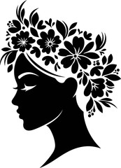 Elegant minimalist female head silhouette with floral crown design