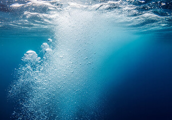Underwater Bubbles Rising Towards the Sunlit Surface graphic design