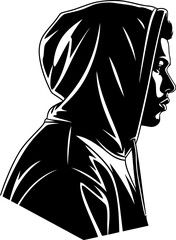 Minimal street style hoodie silhouette person black and white