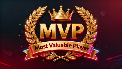 A red luxurious MVP logo poster, symbolizing the highest achievement in the game, with the text “Most Valuable Player”