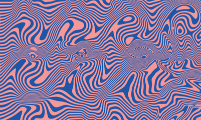 High Contrast Abstract Liquid Warp Pattern in Blue and Coral