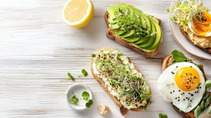 Microgreens collection on vegetarian toasts representing freshness wellness balance and plant based nutrition trend for commercial advertising menus social media and packaging visuals