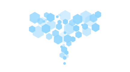 A scattering of light blue hexagons on a clean white background