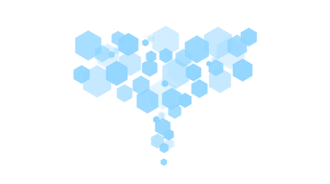A scattering of light blue hexagons on a clean white background