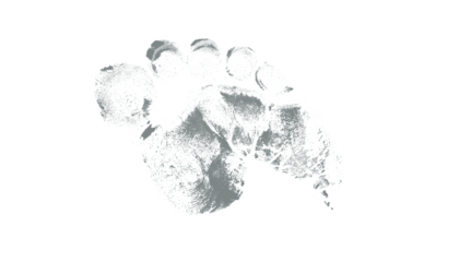 Single gray footprint impression on a plain white background view