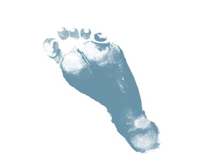 A light blue footprint impression on a white background close up view