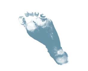A light blue footprint impression on a white background close up view