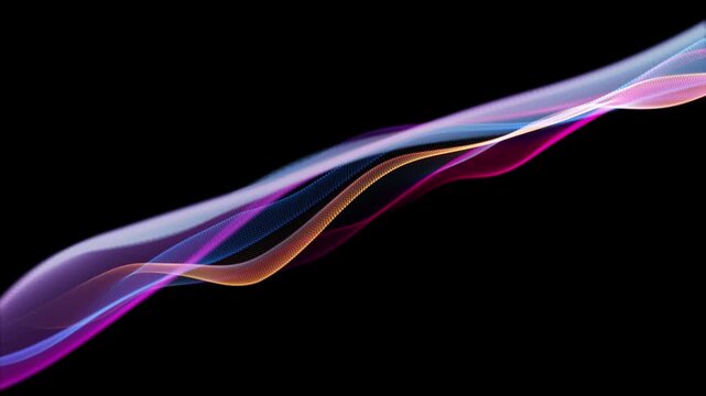 Abstract Colorful Wave Motion On Black Background. Looping 4K video. Ideal for technology intros, sci-fi visuals, motion graphics overlays, and digital music visuals.