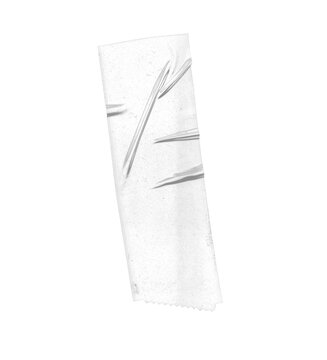 Close up of a piece of transparent tape with lines on a white surface