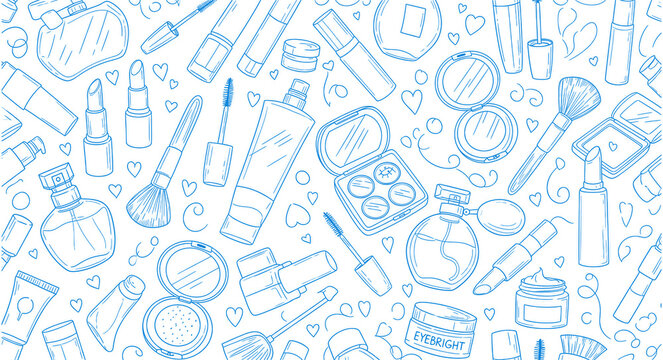 Seamless pattern with beauty products for design