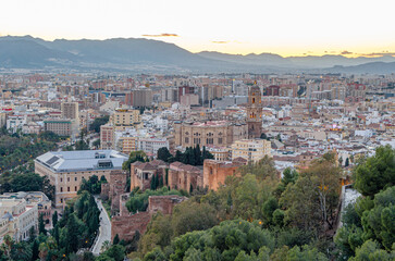 Aerial view of the old town of Malaga, Spain
