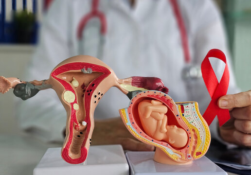 Giving birth to a healthy child with HIV infection. Pregnancy and childbirth with HIV. HIV AIDS of the uterus and embryo concept