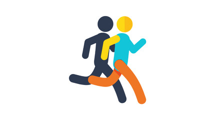 Abstract Athletes Chasing Pursuit: Dynamic Run Concept, Silhouette And Vibrant Color