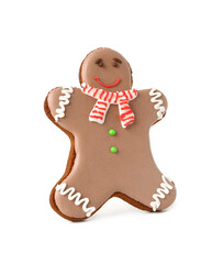 Christmas sweet gingerbread cookie on white background
