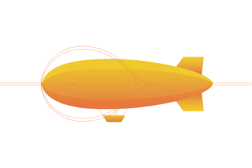 Vibrant golden airship soaring majestically through sky, symbolizing adventure and exploration with a modern, clean aesthetic