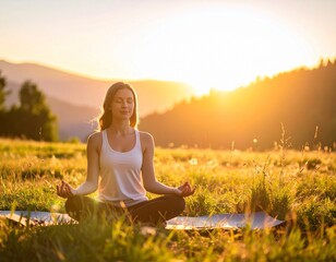 Femme méditant au lever du soleil – équilibre, sérénité et bien-être intérieur