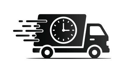 Fast delivery truck with clock icon symbolizing time sensitive shipping