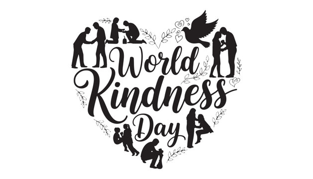Heart shaped world kindness day with silhouettes and dove