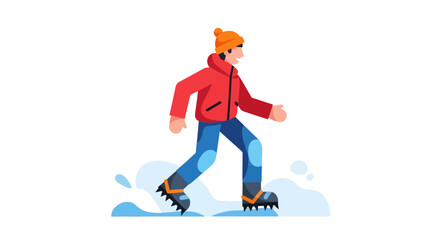 Adventurer Traversing Icy Terrain in Winter, A Graphic Depiction with a Black Backdrop