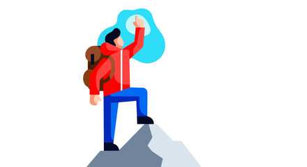 Adventurer Reaches Summit Celebrating Success against The Dark Backdrop Reaching For The Sun