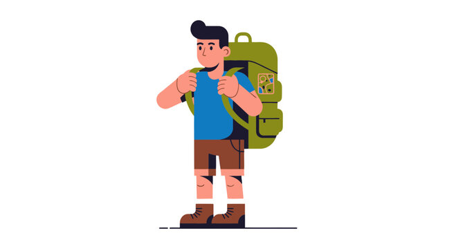 Adventurer With Backpack Ready For Hiking, Exploring Mountains, And Tracking Terrain