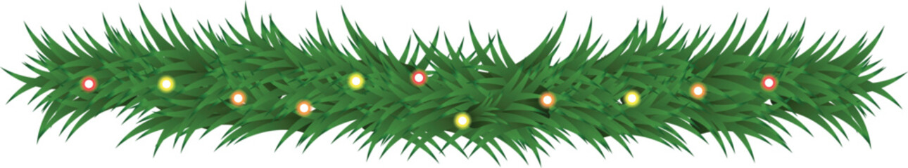 Christmas Pine Garland with Warm Lights — Festive Evergreen Border for Winter Celebration